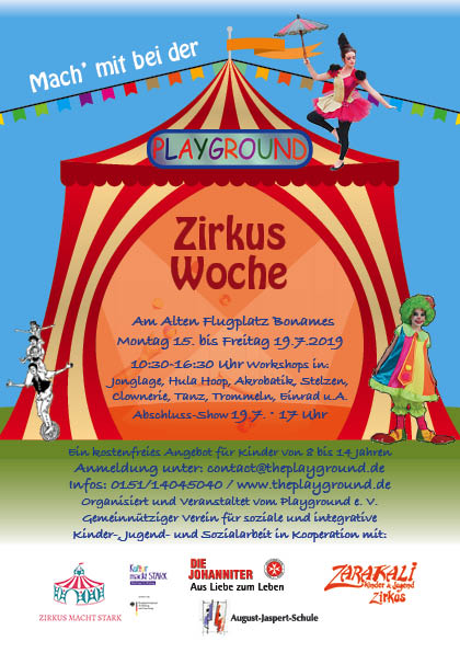 Playground Zirkusprojekt Sommerferien 2019 am Alten Flugplatz Frankfurt-Bonames